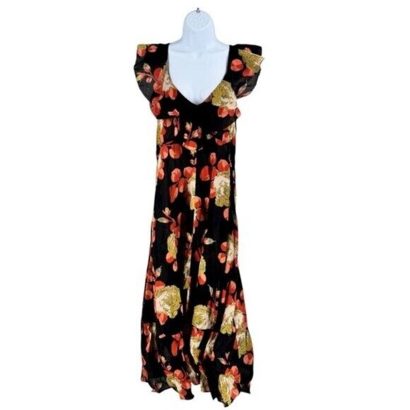 The Great NEW Cabbage Rose Print The Geranium Dress Black Floral Maxi Dress M - Picture 4 of 11